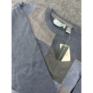 NWT Oscar de la Renta Men's XXL Patchwork Knit Sweater Blue Gray Crewneck